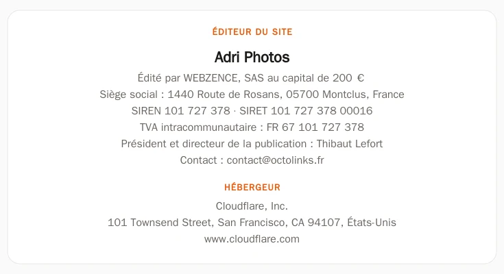 Coordonnées légales de l&rsquo;éditeur et de l&rsquo;hébergeur du site