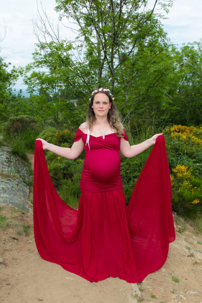 photographe montbrison grossesse robe longue rouge